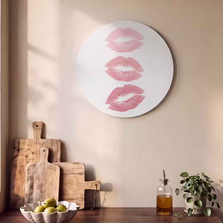 Lippen - Kusafdruk - Roze - Modern - Abstract Akoestische PET Vilt - Rond klein -sfeer2