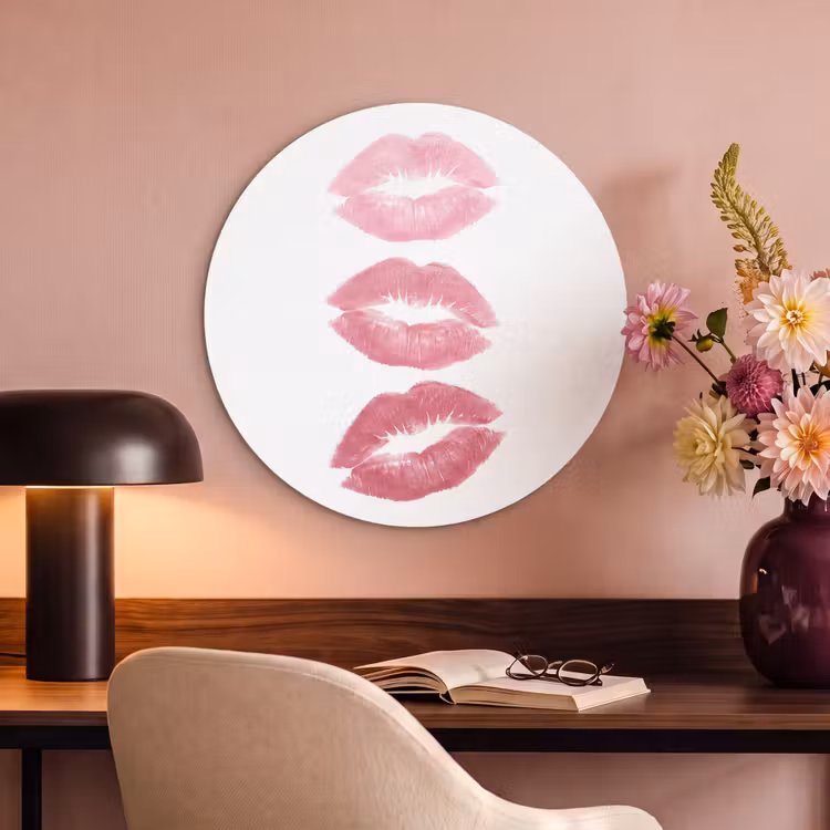Lippen - Kusafdruk - Roze - Modern - Abstract Akoestische PET Vilt - Rond klein -sfeer3