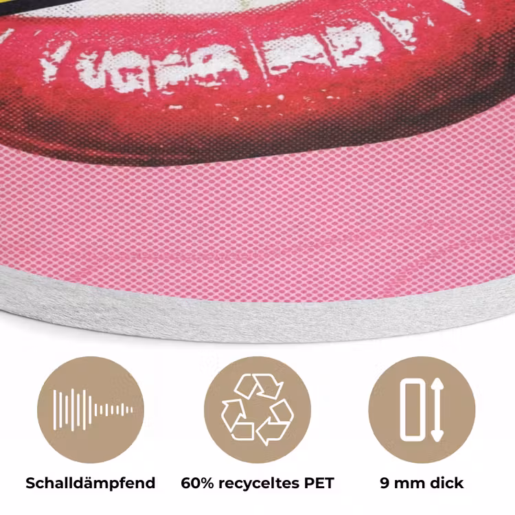 Lippen - Tekst - Kleurrijk Akoestische PET Vilt - Rond klein -closeup_DE