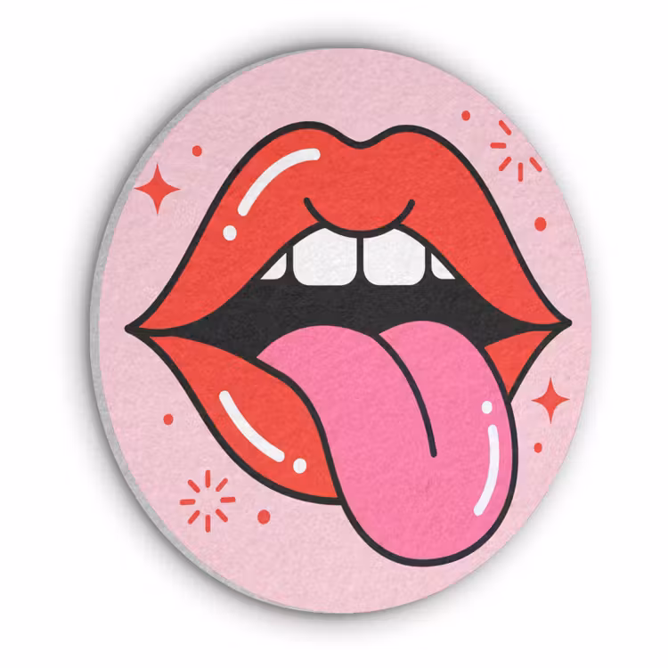Lippen - Tong - Pop-art - Kleurrijk - Roze Akoestische PET Vilt - Rond klein -3d