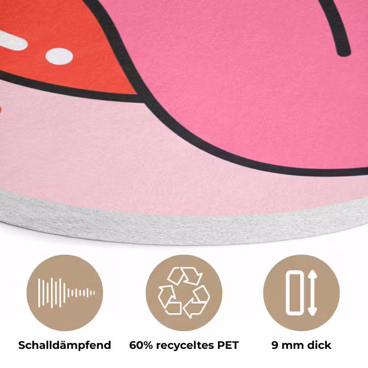 Lippen - Tong - Pop-art - Kleurrijk - Roze Akoestische PET Vilt - Rond klein -closeup_DE