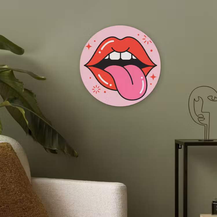 Lippen - Tong - Pop-art - Kleurrijk - Roze Akoestische PET Vilt - Rond klein -sfeer2
