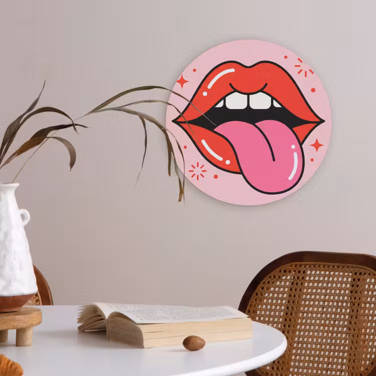 Lippen - Tong - Pop-art - Kleurrijk - Roze Akoestische PET Vilt - Rond klein -sfeer3