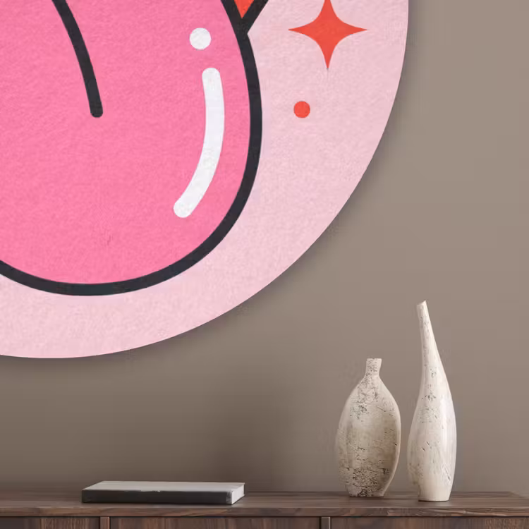 Lippen - Tong - Pop-art - Kleurrijk - Roze Akoestische PET Vilt - Rond klein -sfeer5_closeup