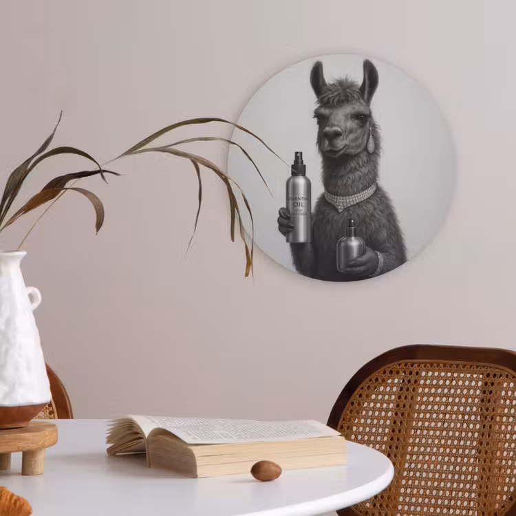 Lama - Flessen - Zwart - Wit Akoestische PET Vilt - Rond klein -sfeer3