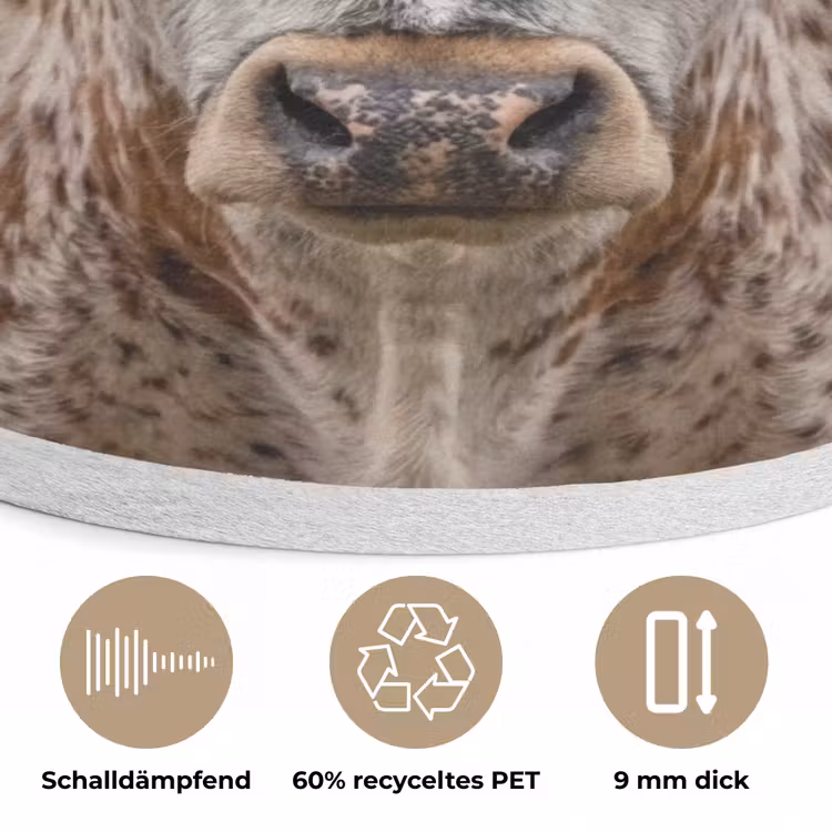 Longhorn - Grasveld - Dier Akoestische PET Vilt - Rond klein -closeup_DE