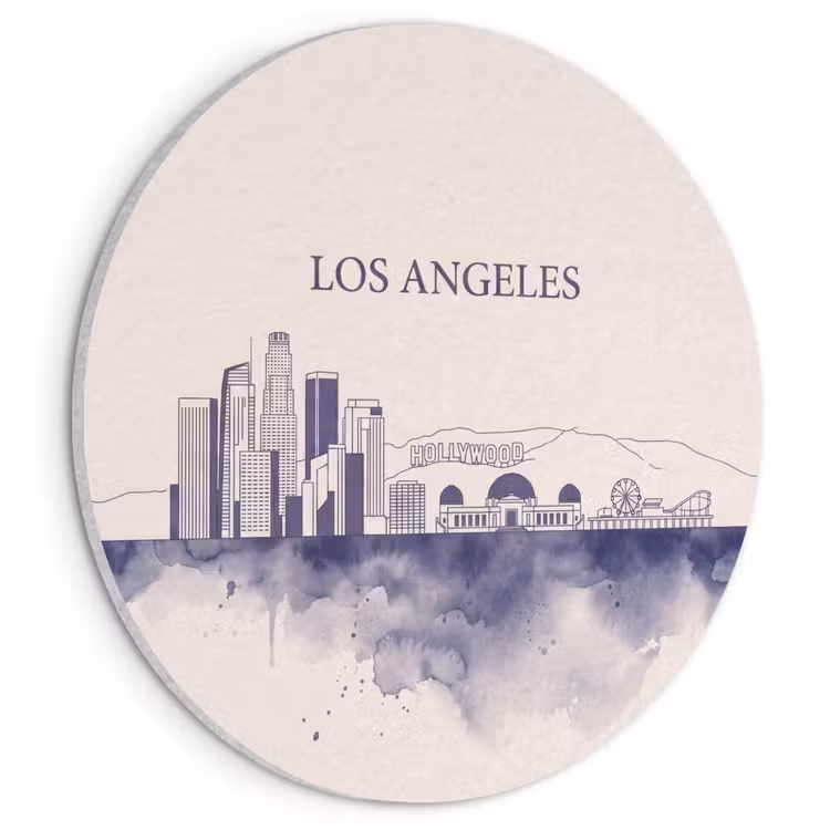 Los Angeles - Skyline - Architectuur - Aquarel - Blauw Akoestische PET Vilt - Rond klein -3d