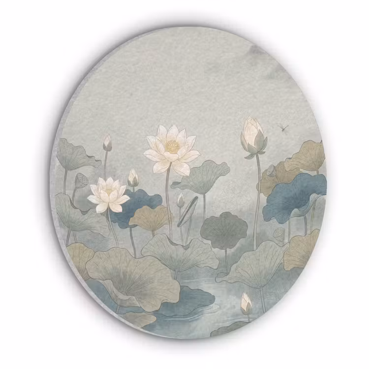 Lotus - Bloemen - Groen Akoestische PET Vilt - Rond klein -3d