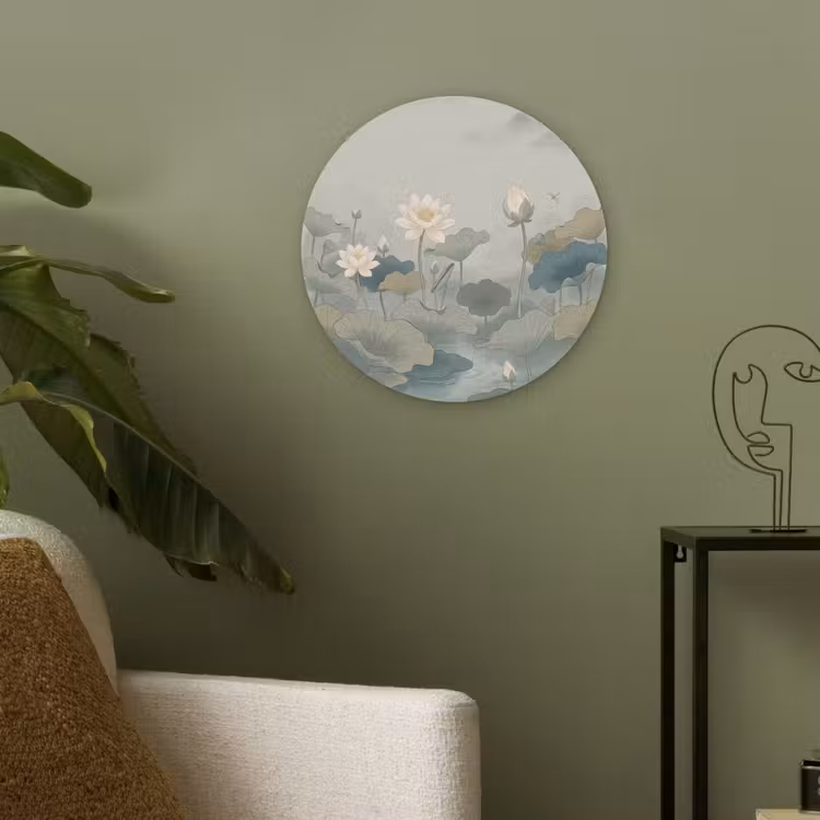 Lotus - Bloemen - Groen Akoestische PET Vilt - Rond klein -sfeer2