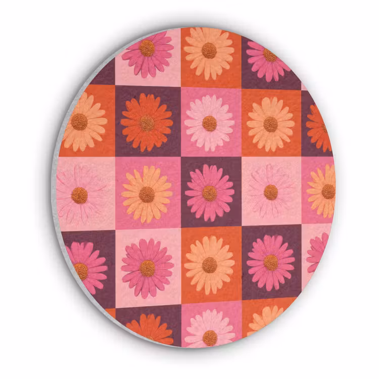 Madeliefjes - Dambord - Retro - Roze - Oranje Akoestische PET Vilt - Rond klein 838 -3d