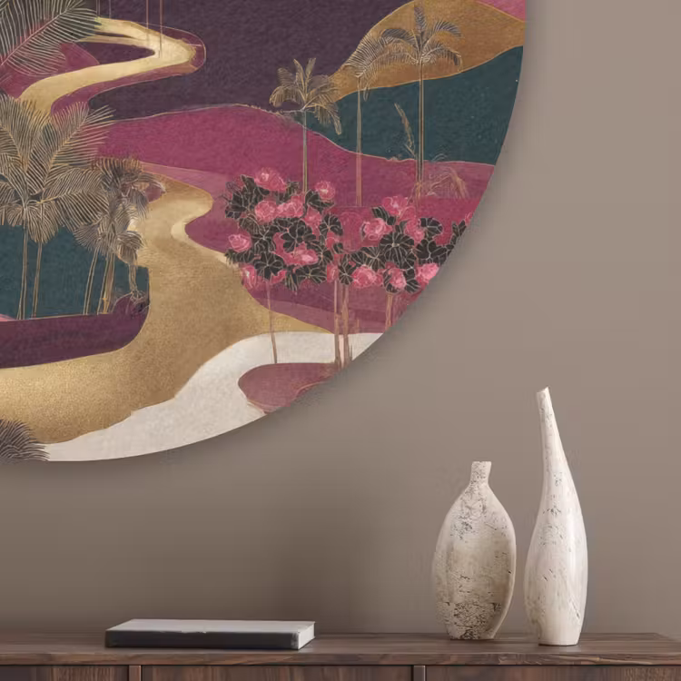Magisch - Palmbomen - Goud Akoestische PET Vilt - Rond klein 838 -sfeer5_closeup