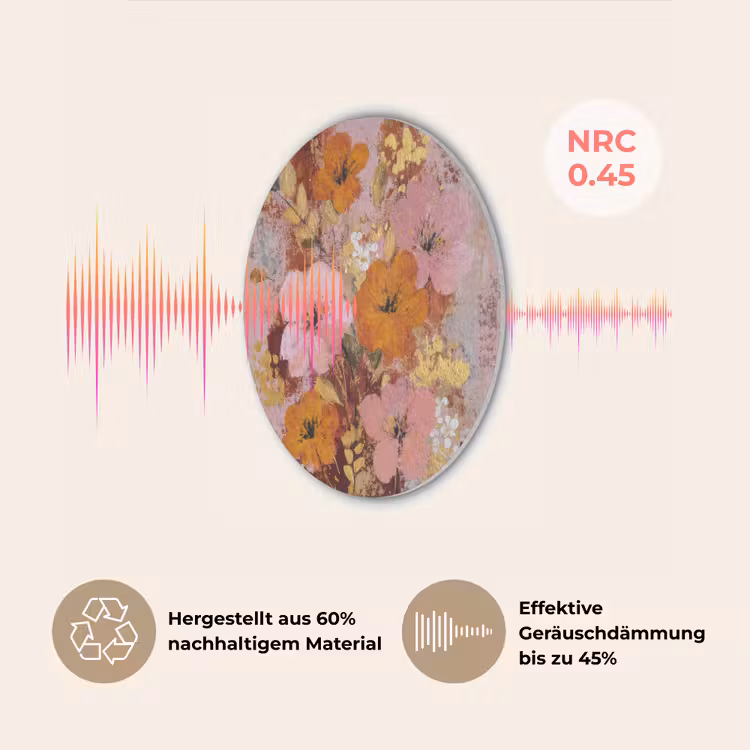 Schilderij - Bloemen - Rustiek - Roze Akoestische PET Vilt - Rond klein -USP_DE
