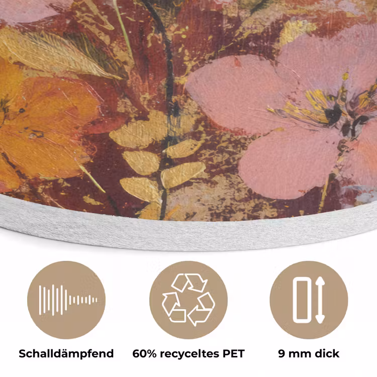 Schilderij - Bloemen - Rustiek - Roze Akoestische PET Vilt - Rond klein -closeup_DE