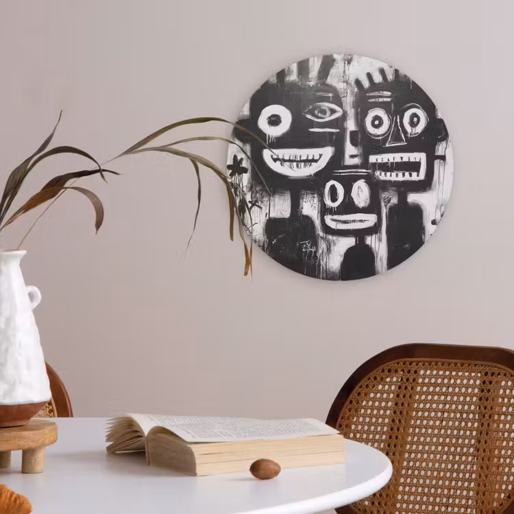 Schilderij - Figuren - Zwart - Abstract Akoestische PET Vilt - Rond klein -sfeer3