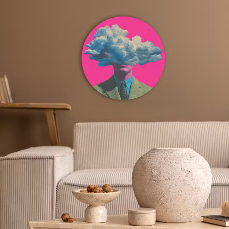 Man - Pak - Wolk - Roze Akoestische PET Vilt - Rond klein -sfeer1