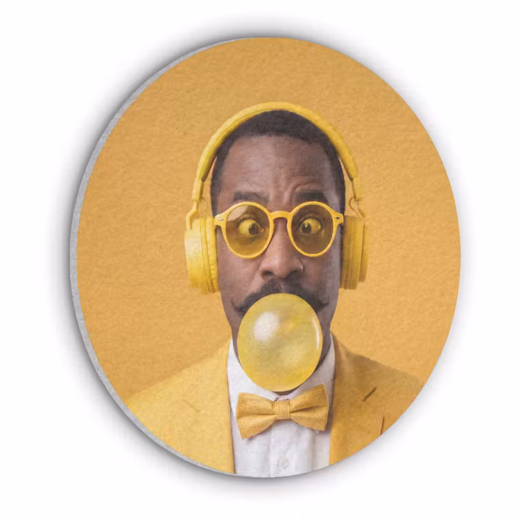 Man - Bubblegum - Portret - Geel - Modern Akoestische PET Vilt - Rond klein -3d