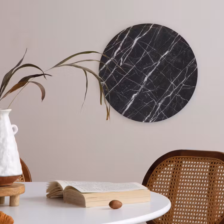 Marmer - Aders - Abstract - Zwart Akoestische PET Vilt - Rond klein -sfeer3