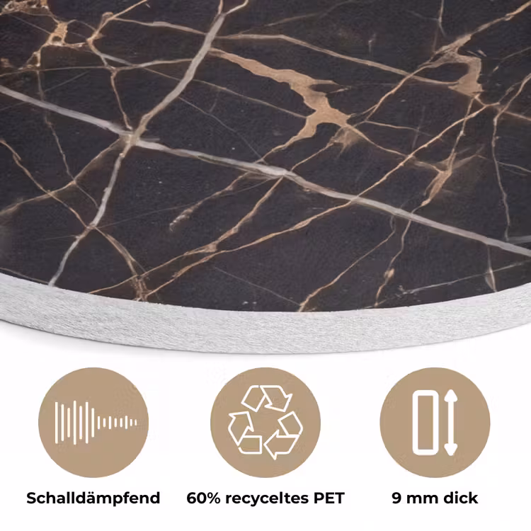 Marmer - Goud - Abstract - Zwart Akoestische PET Vilt - Rond klein -closeup_DE