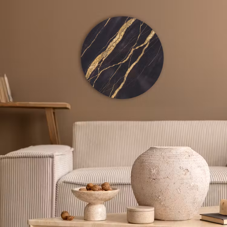Marmer - Goud - Textuur - Abstract - Zwart Akoestische PET Vilt - Rond klein -sfeer1