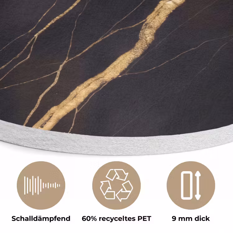 Marmer - Goud - Textuur - Abstract - Zwart Akoestische PET Vilt - Rond klein -closeup_DE