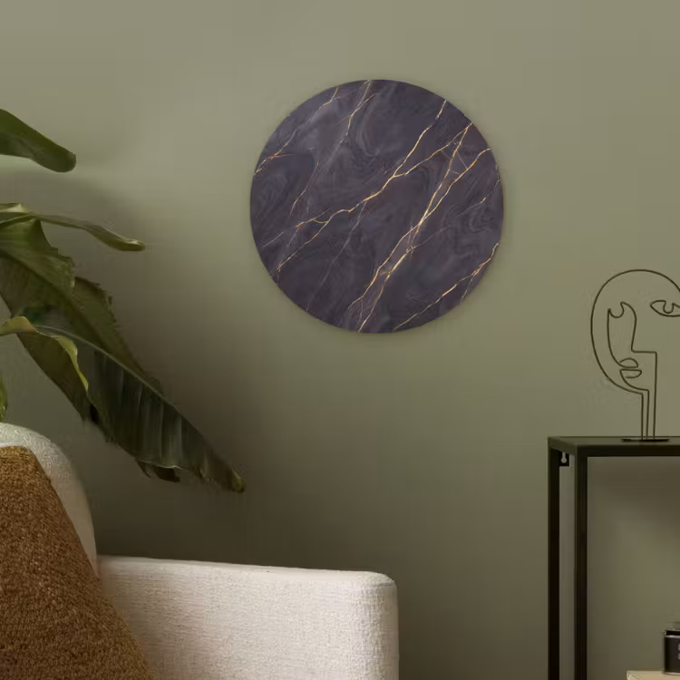 Marmer - Goudaders - Abstract - Modern - Zwart Akoestische PET Vilt - Rond klein -sfeer2
