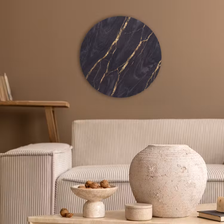 Marmer - Gouden aders - Abstract - Zwart Akoestische PET Vilt - Rond klein -sfeer1