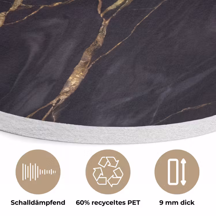 Marmer - Gouden aders - Abstract - Zwart Akoestische PET Vilt - Rond klein -closeup_DE