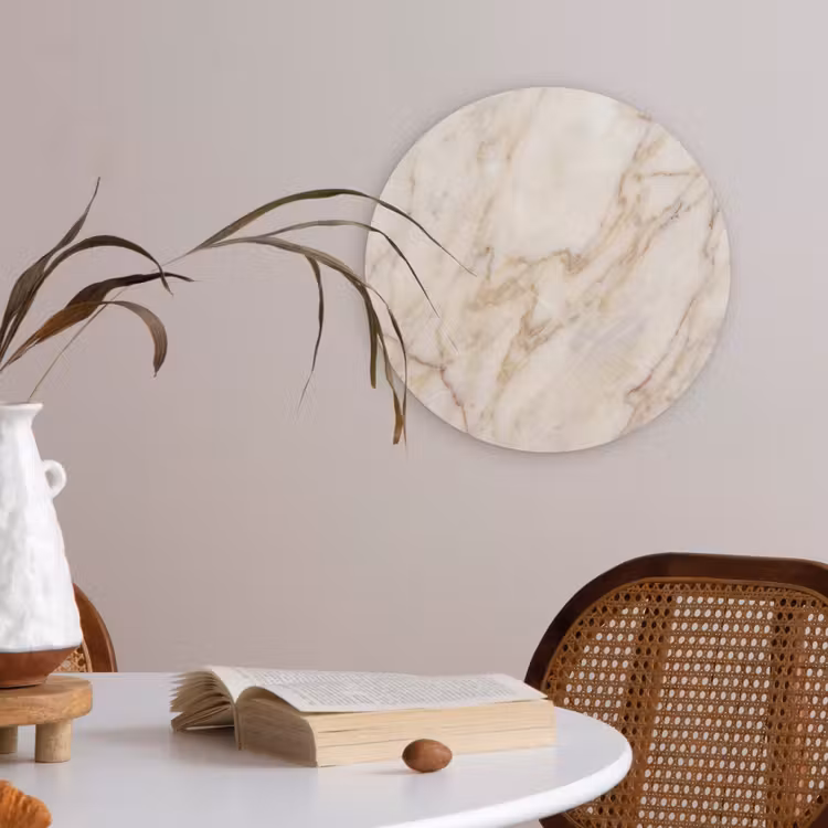 Marmer - Ader - Abstract - Wit - Goud Akoestische PET Vilt - Rond klein -sfeer3