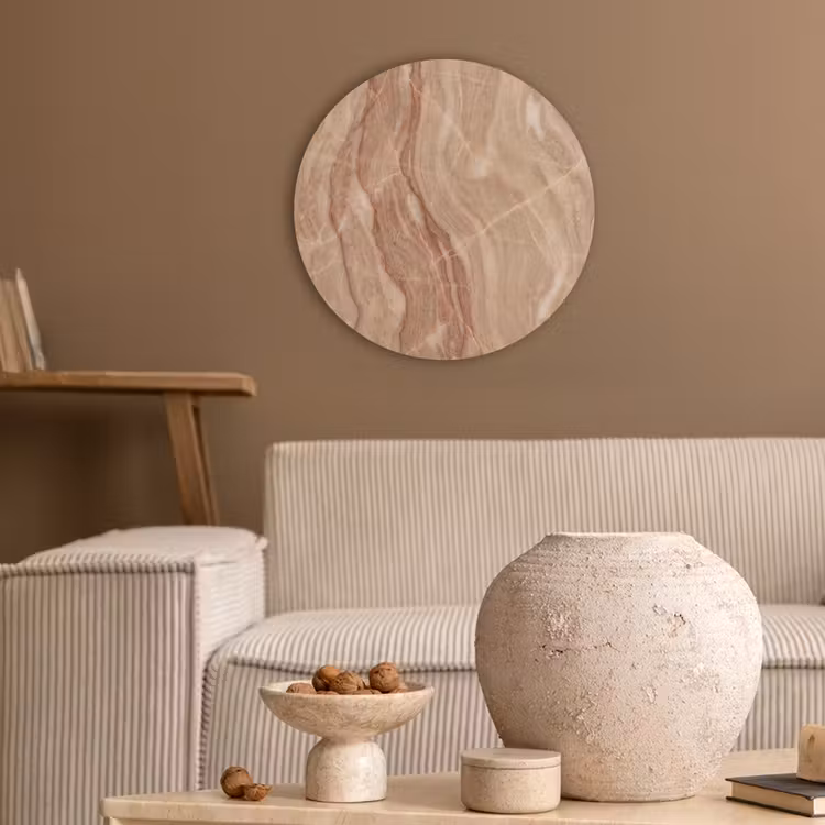 Marmer - Ader - Natuur - Abstract - Beige Akoestische PET Vilt - Rond klein -sfeer1