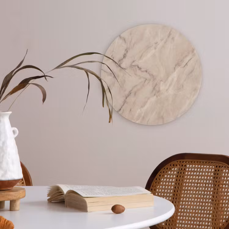 Marmer - Patroon - Abstract - Modern - Beige Akoestische PET Vilt - Rond klein -sfeer3
