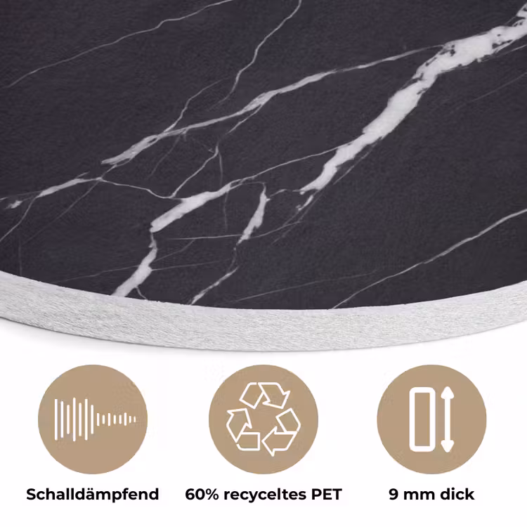 Marmer - Patroon - Abstract - Modern - Zwart Akoestische PET Vilt - Rond klein -closeup_DE