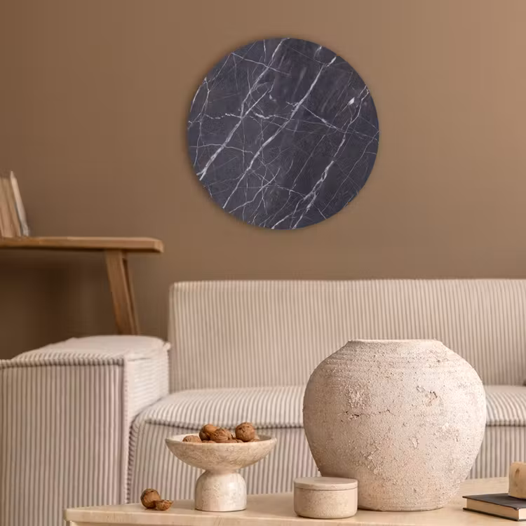Marmer - Patroon - Modern - Zwart - Wit Akoestische PET Vilt - Rond klein -sfeer1