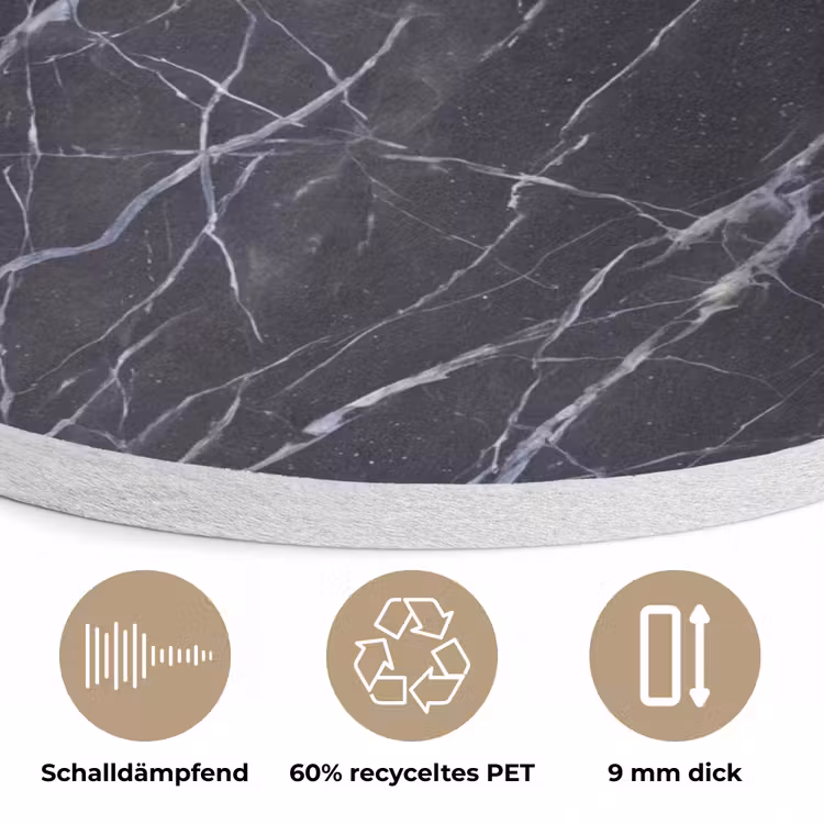 Marmer - Patroon - Modern - Zwart - Wit Akoestische PET Vilt - Rond klein -closeup_DE