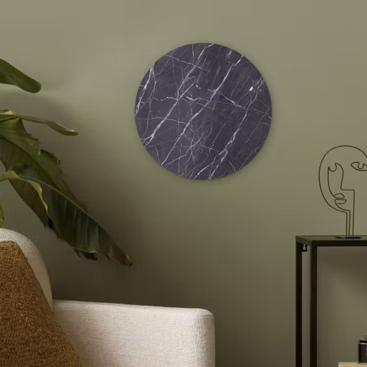 Marmer - Patroon - Modern - Zwart - Wit Akoestische PET Vilt - Rond klein -sfeer2