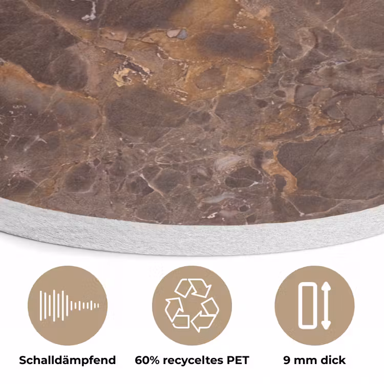 Marmer - Patroon - Natuur - Bruin - Goud Akoestische PET Vilt - Rond klein -closeup_DE
