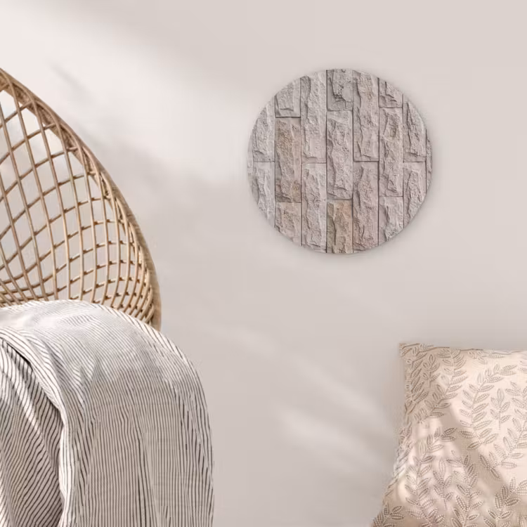Muur - Steen - Ruw - Beige - Textuur Akoestische PET Vilt - Rond klein -sfeer4