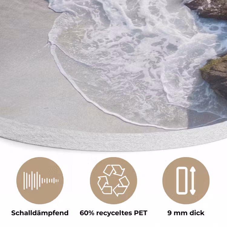 Zee - Golf - Strand - Natuur - Blauw Akoestische PET Vilt - Rond klein -closeup_DE