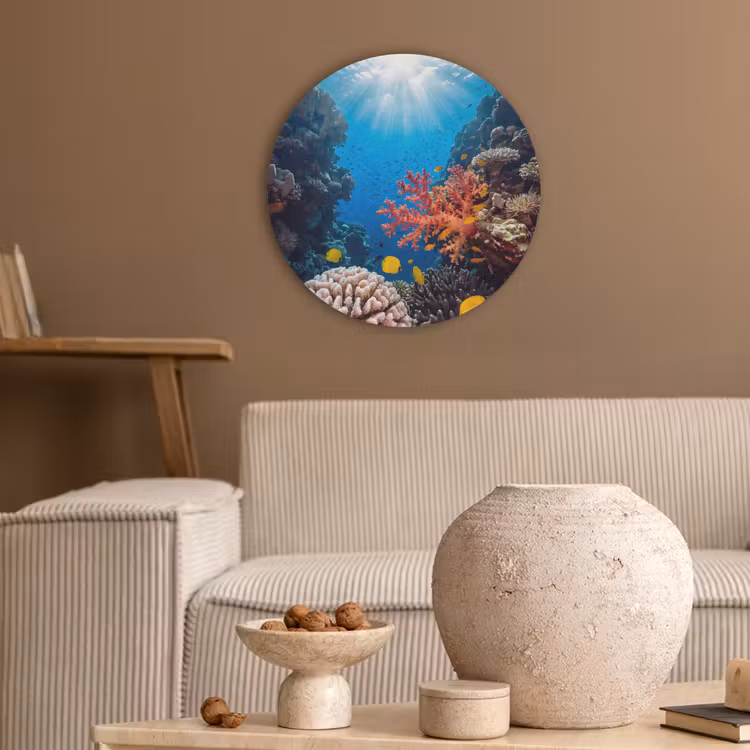 Zee - Koraalrif - Natuur - Levendig - Blauw Akoestische PET Vilt - Rond klein -sfeer1