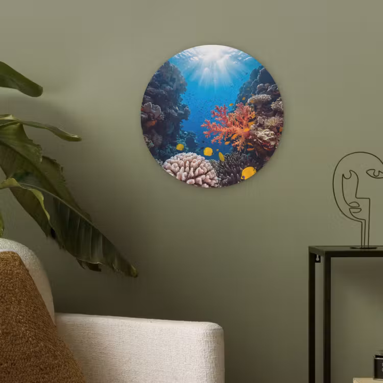 Zee - Koraalrif - Natuur - Levendig - Blauw Akoestische PET Vilt - Rond klein -sfeer2