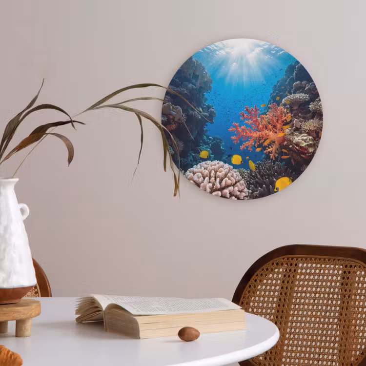 Zee - Koraalrif - Natuur - Levendig - Blauw Akoestische PET Vilt - Rond klein -sfeer3