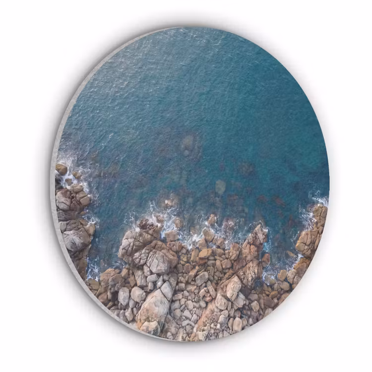 Zee - Kustlijn - Natuur - Abstract - Blauw Akoestische PET Vilt - Rond klein -3d