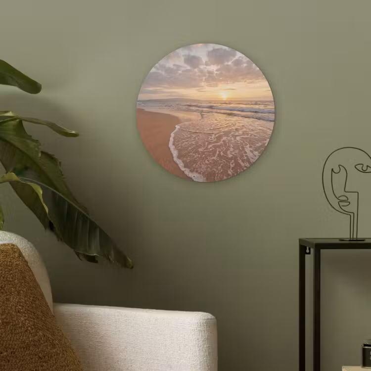 Zee - Kustlijn - Wolken - Landschap - Oranje Akoestische PET Vilt - Rond klein -sfeer2