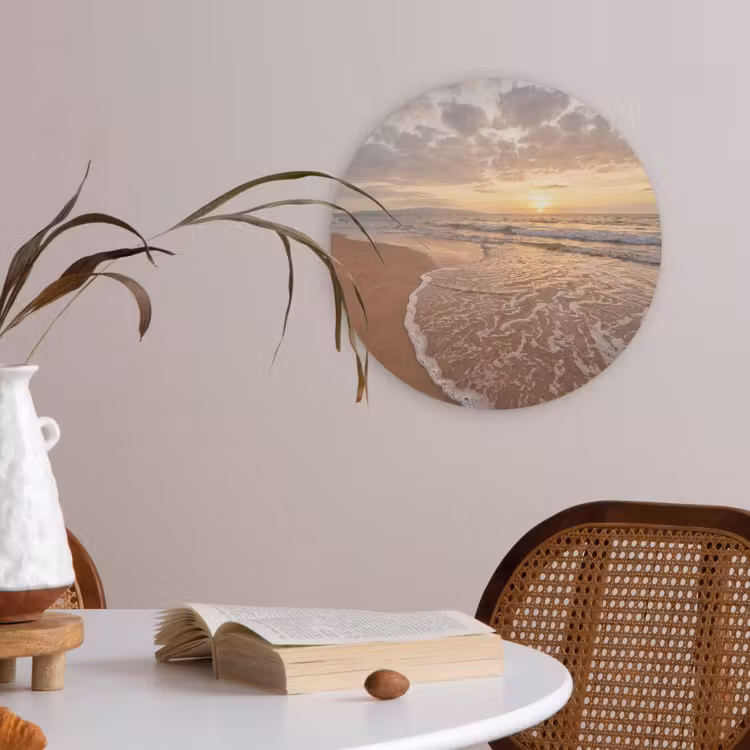 Zee - Kustlijn - Wolken - Landschap - Oranje Akoestische PET Vilt - Rond klein -sfeer3