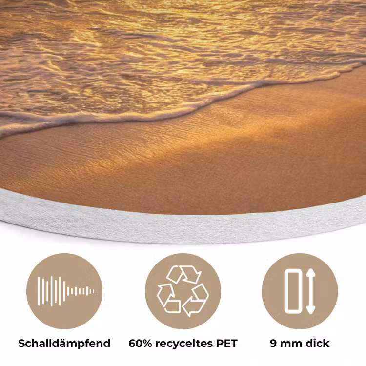 Zee - Zonsondergang - Golven - Kust - Oranje Akoestische PET Vilt - Rond klein -closeup_DE