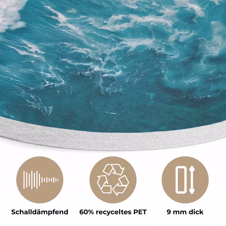 Zee - Strand - Golven - Natuur - Blauw Akoestische PET Vilt - Rond klein -closeup_DE