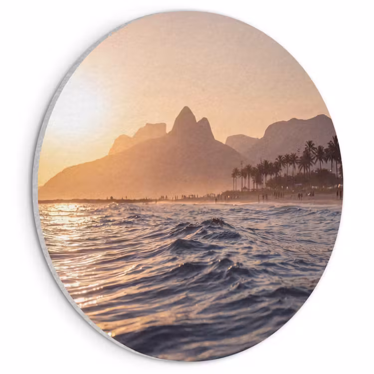 Zee - Golven - Zonsondergang - Kust - Goud Akoestische PET Vilt - Rond klein -3d