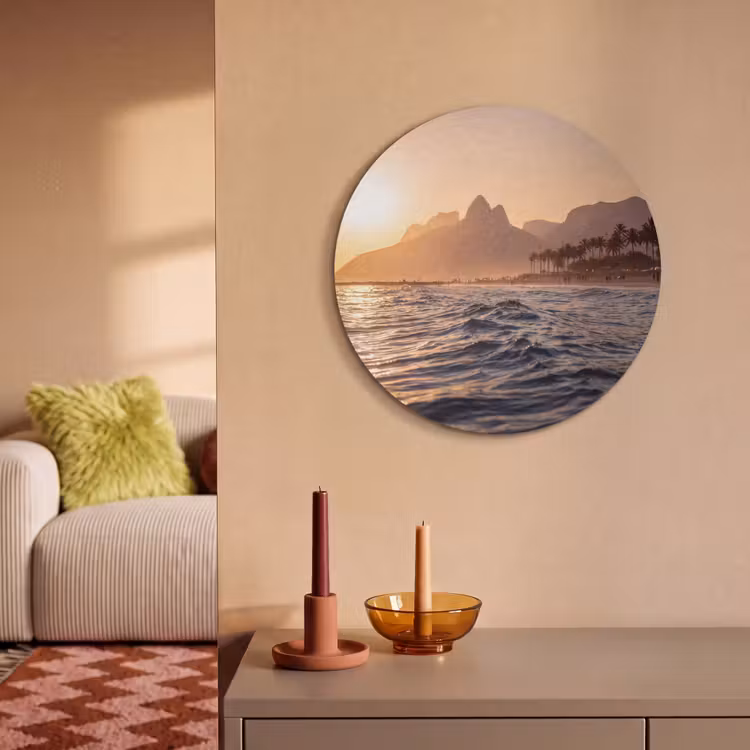 Zee - Golven - Zonsondergang - Kust - Goud Akoestische PET Vilt - Rond klein -sfeer1