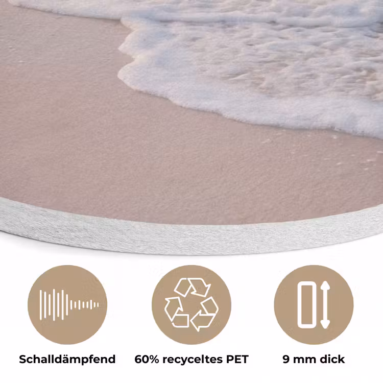 Zee - Golven - Strand - Natuur - Wit Akoestische PET Vilt - Rond klein -closeup_DE