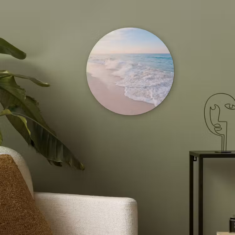 Zee - Golven - Strand - Natuur - Wit Akoestische PET Vilt - Rond klein -sfeer2