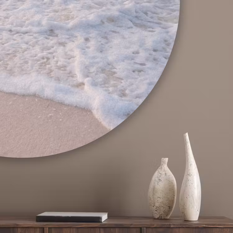 Zee - Golven - Strand - Natuur - Wit Akoestische PET Vilt - Rond klein -sfeer5_closeup